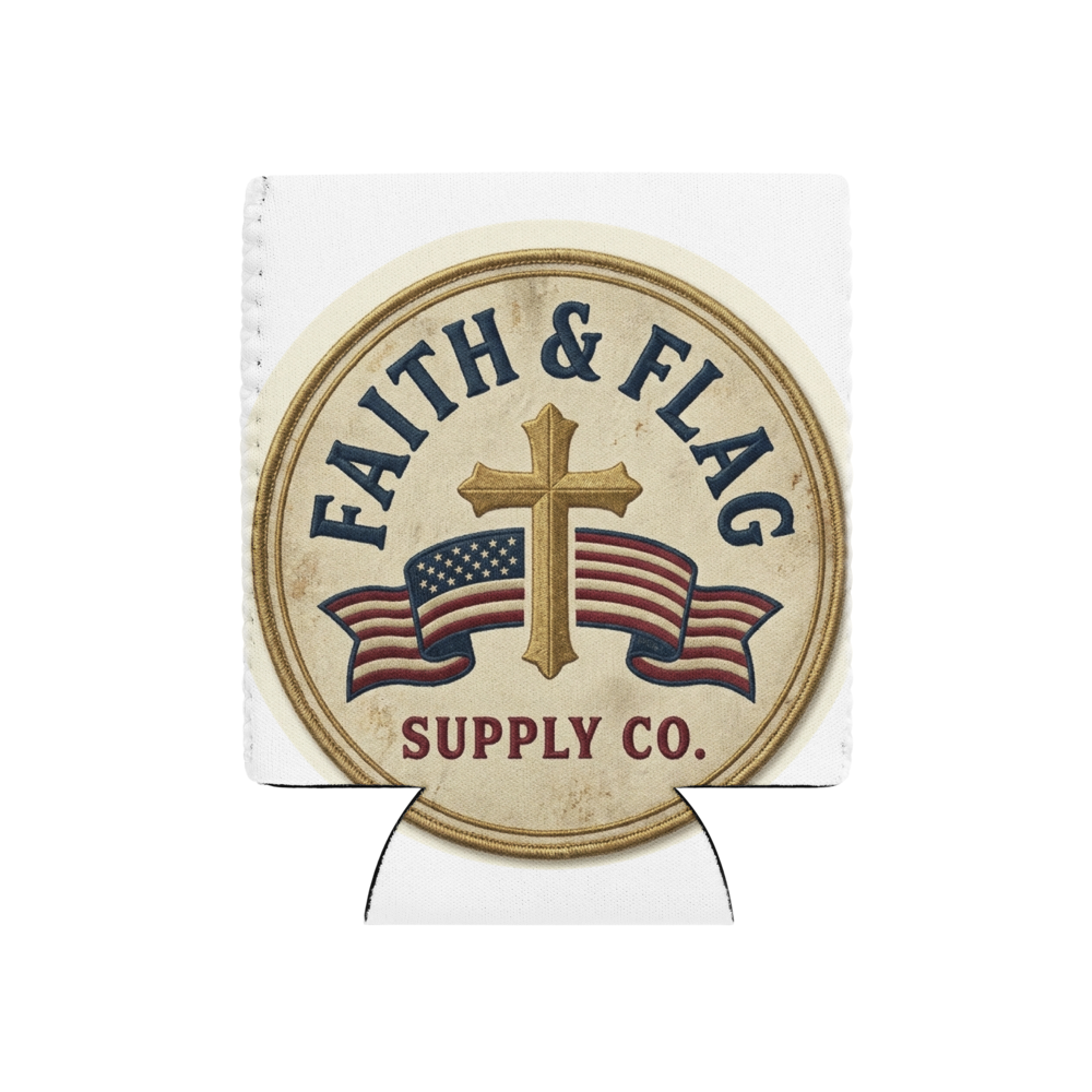 Badge Can Cooler worn by a model