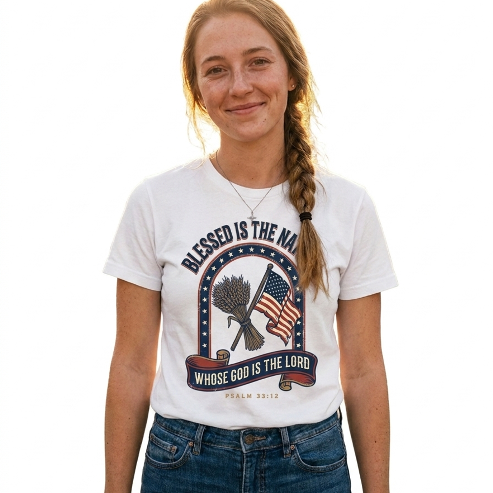 Blessed Is the Nation worn by a model
